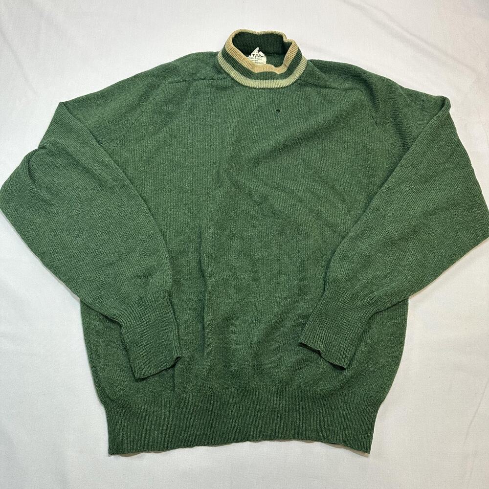 Vintage Puritan Sweater Mens Large Green Lambswool Aquaknit USA Retro Y2K Mock